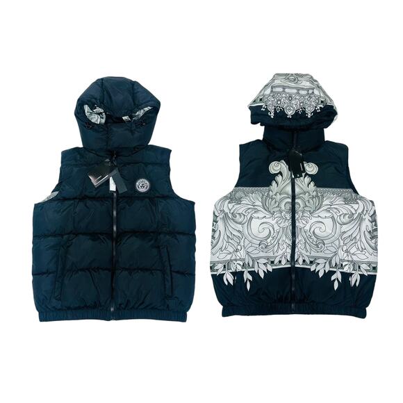 NWT Versace Men 50/ L Medusa Barocco Black White Reversible Puffer Vest $1,750 - Picture 1 of 13